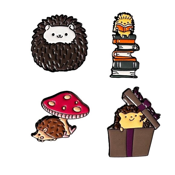 HedgeHog Lapel Pin Gift Set Book Mushroom Brooch Badge Accessories Jewelry READ - Picture 1 of 7